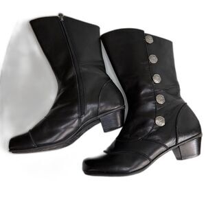 Aetrex Black Leather Mid Calf Boots Side Zip Button Detail Comfort 8.5